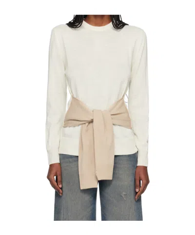 Mm6 Maison Margiela Long-sleeved Wool Blend Knit Sweater In White
