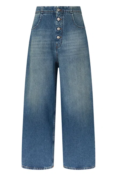 Mm6 Maison Margiela Loose Fit High-waist Cotton Jeans With Button Closure In Blue
