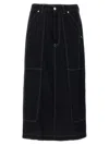 Mm6 Maison Margiela Lurex Stitching Midi Denim Skirt In Black