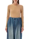 Mm6 Maison Margiela Slim Fit Stretchy Long Sleeve Body In Beige