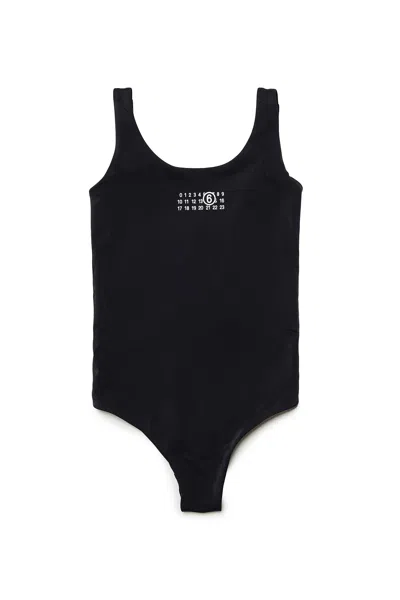 Mm6 Maison Margiela Kids' Costume Intero In Lycra Con Numeric Logo In Black