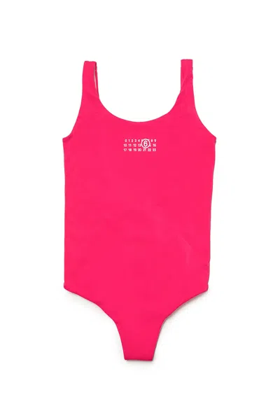 Mm6 Maison Margiela Kids' Numbers-motif U-back Swimsuit In Pink
