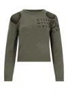 Mm6 Maison Margiela Crewneck Knitwear With Cut-outs And Ribbed Trims In Green