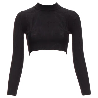 Pre-owned Mm6 Maison Margiela Maison Margiela 2015 100% Wool Black Crew Ribbed Sock Knit Crop Top Xs
