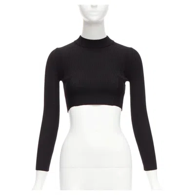 Pre-owned Mm6 Maison Margiela Maison Margiela 2015 100% Wool Black Crew Ribbed Sock Knit Crop Top Xs