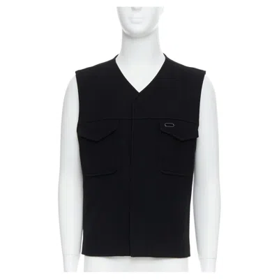 Pre-owned Mm6 Maison Margiela Maison Margiela Black Wool Blend Oval Grommet Pocket Vest It46 S