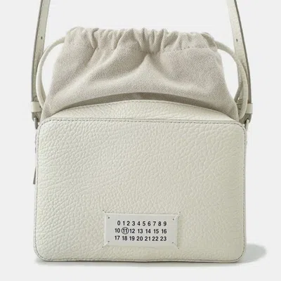 Pre-owned Mm6 Maison Margiela Maison Margiela Maison Margiela 5ac White Leather Canvas Medium Camera Shoulder Bag