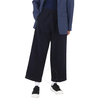 Mm6 Maison Margiela Maison Margiela Men's Dark Blue Pleated Straight-leg Wool Trousers In Black