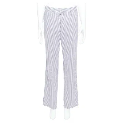 Pre-owned Mm6 Maison Margiela Maison Martin Margiela White Blue Cotton Stripe Button Fly Wide Pants It46 S