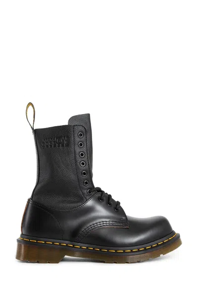 Mm6 Maison Margiela 1490 Twist Lace-up Smooth And Pebbled-leather Boots In Black