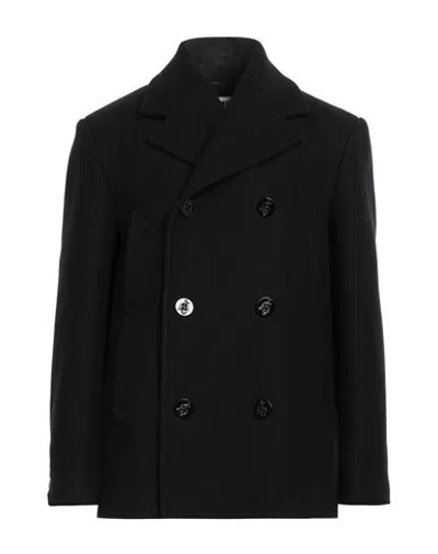 Mm6 Maison Margiela Man Coat Black Size M Wool, Polyamide