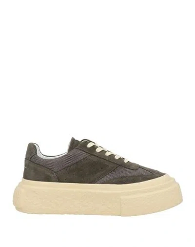 Mm6 Maison Margiela Man Sneakers Military Green Size 9 Leather, Textile Fibers In Brown