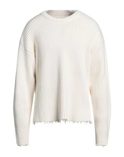 Mm6 Maison Margiela Man Sweater Ivory Size L Cotton, Wool, Polyamide, Elastane In White