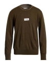 Mm6 Maison Margiela Khaki Virgin Wool Logo Patch Sweater In Brown