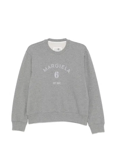 Mm6 Maison Margiela Logo Cotton Sweatshirt Crew Neck In Gray