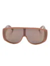 Mm6 Maison Margiela Shield Sunglasses With Curved Geometric Frame In Brown