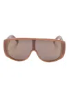 Mm6 Maison Margiela Shield Sunglasses With Curved Geometric Frame In Brown