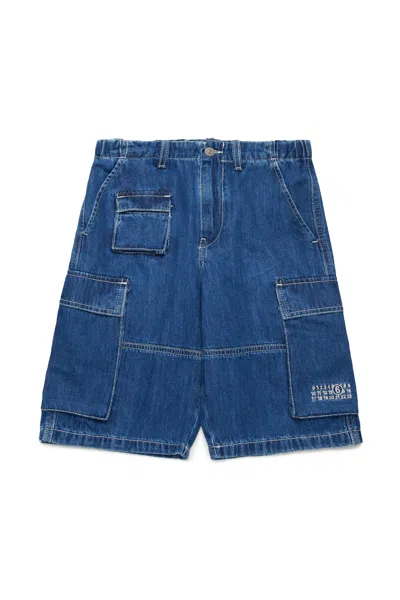 Mm6 Maison Margiela Kids' Medium Blue Denim Cargo Shorts