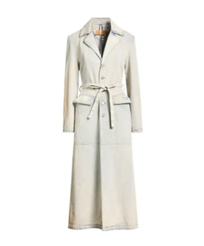 Mm6 Maison Margiela Medium Blue Denim Trench Coat In White