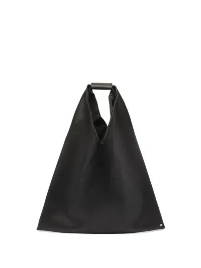 Mm6 Maison Margiela Triangular-shaped Bag With Padded Grip And Metallic Accent In Black