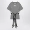 Mm6 Maison Margiela Cotton T Shirt Gloves Sequin Belt In Gray