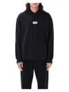 Mm6 Maison Margiela Mm6 By Maison Margiela Emblazoned Black Hoodie With Drawstring And Ribbed Finishes In Washed Black