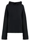 Mm6 Maison Margiela Wool Blend Hooded Sweatshirt With Embroidered Detail In Black