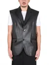 Mm6 Maison Margiela Leather Vest Sleeveless Flap Pockets In Black