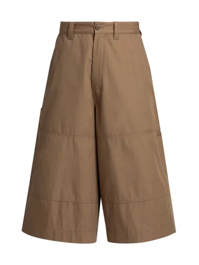 Mm6 Maison Margiela Men's Long Cotton Shorts In Mud Brown