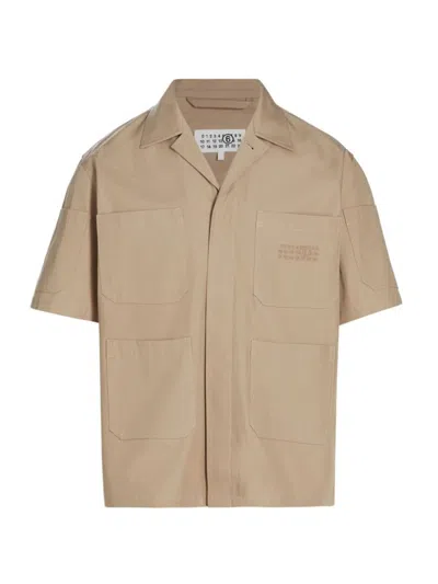 Mm6 Maison Margiela Men's Pocket Short-sleeve Cotton Camp Shirt In Sand Beige