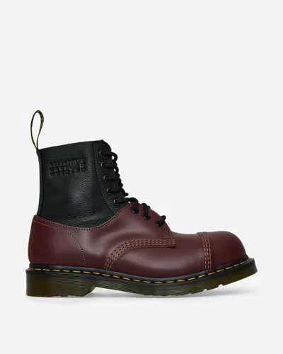 Mm6 Maison Margiela Men S Dr. Martens 1460 Twisted And Reimagined Steel Toe Boots Black / Oxblood In Red