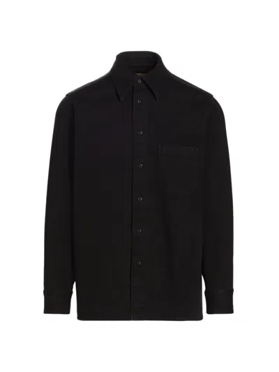Mm6 Maison Margiela Men's Tonal Embroidery Cotton Shirt In Black