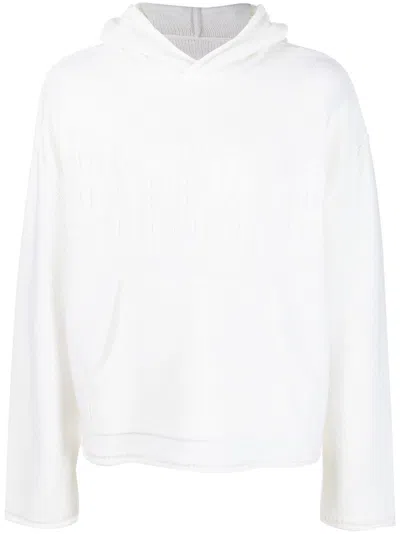Mm6 Maison Margiela Knit Hoodie With Intarsia Logo For Men In White