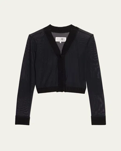 Mm6 Maison Margiela Mesh Long-sleeve Top In Black