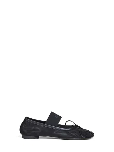 Mm6 Maison Margiela Mesh With Leather Bow Ballet Flat In Black