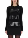 Mm6 Maison Margiela Knitwear With Glossy Panel And Ribbed Texture In Black