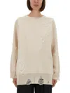 Mm6 Maison Margiela Mm6 By Maison Margiela Oversized Mesh Sweater With Worn Effect Details In White