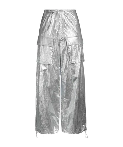 Mm6 Maison Margiela Metallic Cargo Pants In Silver