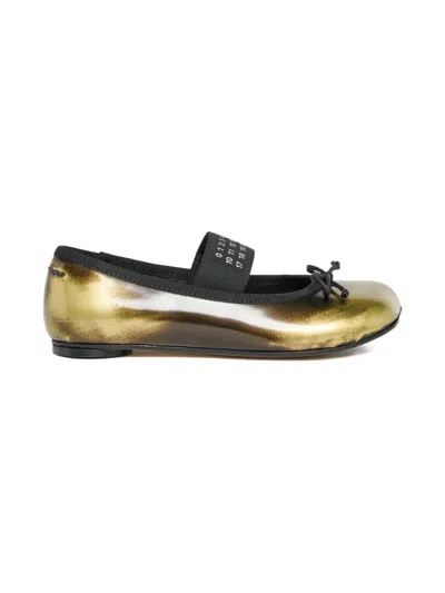 MM6 MAISON MARGIELA METALLIC-EFFECT BOW-DETAIL BALLERINAS