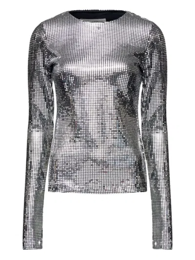Mm6 Maison Margiela Metallic Long-sleeve T-shirt In Silver