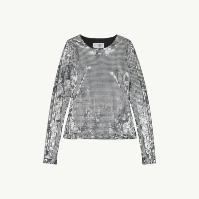 Mm6 Maison Margiela Metallic Long-sleeve T-shirt In Silver