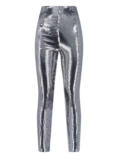 Mm6 Maison Margiela High Shine Sequin Slim Fit Trousers In Silver