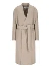 Mm6 Maison Margiela Belted Long Length Jacket With Back Seam In Beige