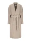 Mm6 Maison Margiela Belted Long Length Jacket With Back Seam In Beige