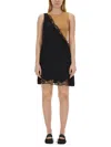 Mm6 Maison Margiela Asymmetrical Black Midi Dress With Lace Detailing In Black