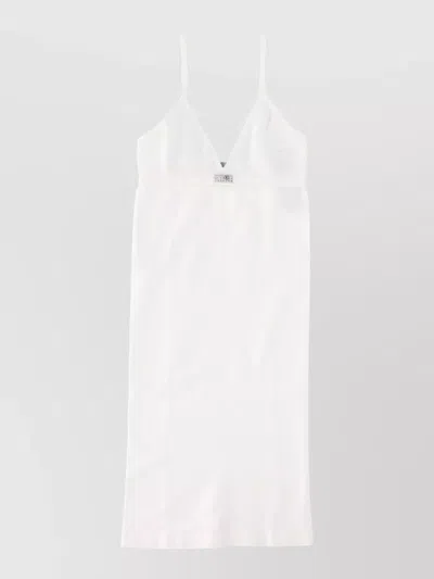 Mm6 Maison Margiela Midi Dress Spaghetti Straps V Neckline In White
