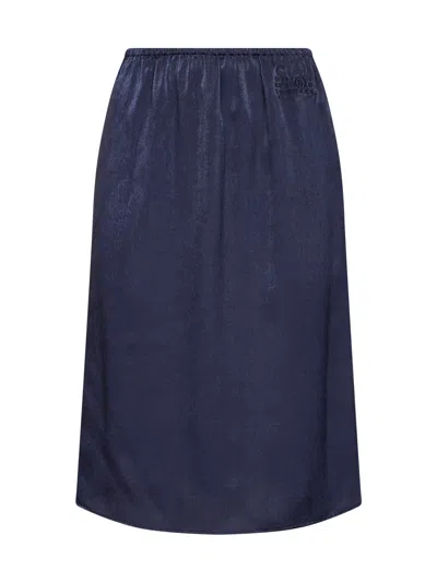 Mm6 Maison Margiela Midnight Blue Velvet-effect Satin Midi Skirt
