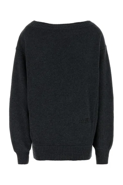 Mm6 Maison Margiela Dark Grey Wool Blend Mini Sweater Dress In Blue