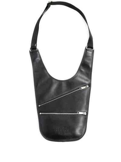 Mm6 Maison Margiela Mini Flat Saddle Shoulder Bag In Black