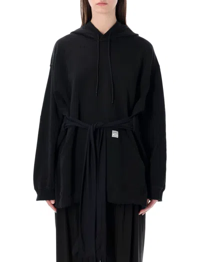 Mm6 Maison Margiela Mini Hooded Sweatdress With Integrated Gloves In Black